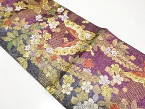 蝶に藤・桜模様織り出し　振袖用袋帯